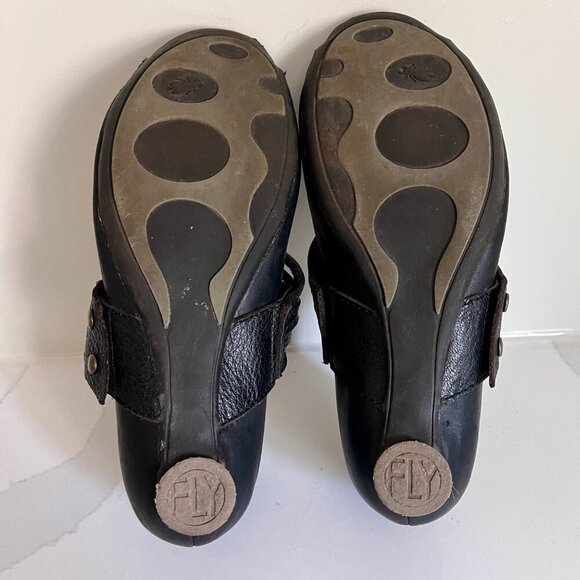 Fly London Woman's Black  LAFF Peep Toe Ballerina Shoes Size 7 - Picture 15 of 16